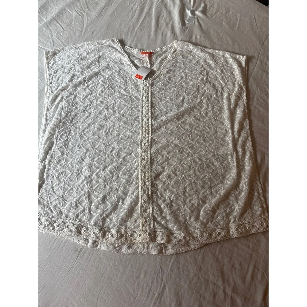 Joe Fresh Swim Cover Up Womens OS White New Embroidered Crochet V-Neck Caftan